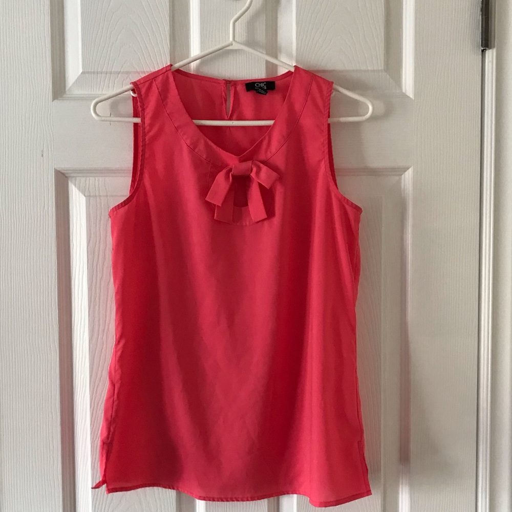 Hot Pink Sleeveless Blouse with Bow